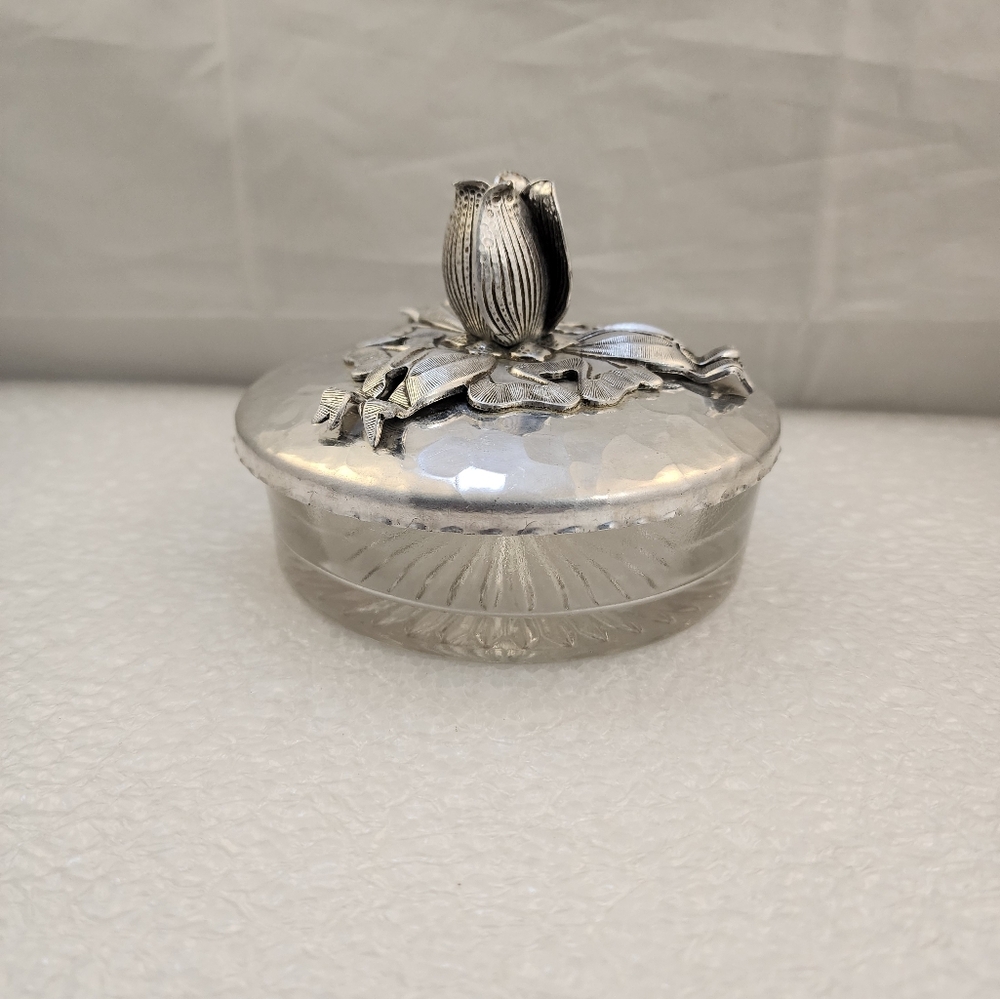Rodney Kent Hammered Aluminum Floral Ribbon Vanity Jar